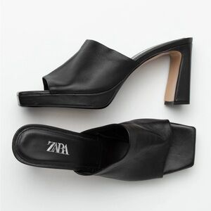Zara Women's Black Leather Heeled Mules